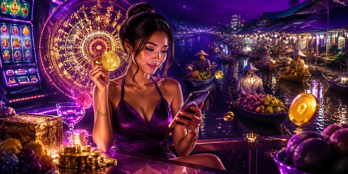 Màn hình game slot neon tại khu vực Mekong – giải trí trực tuyến ban đêm